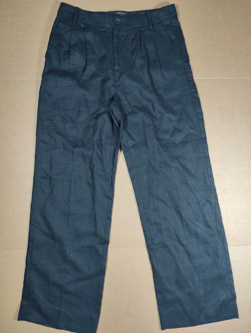 NWT Banana Republic Black 100% Linen Wide Leg Double Pleated Pants Sz 6 (32W30L)